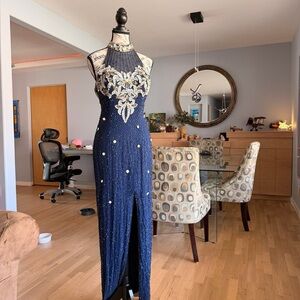 Vintage alyce designed rosette silk dress with beads